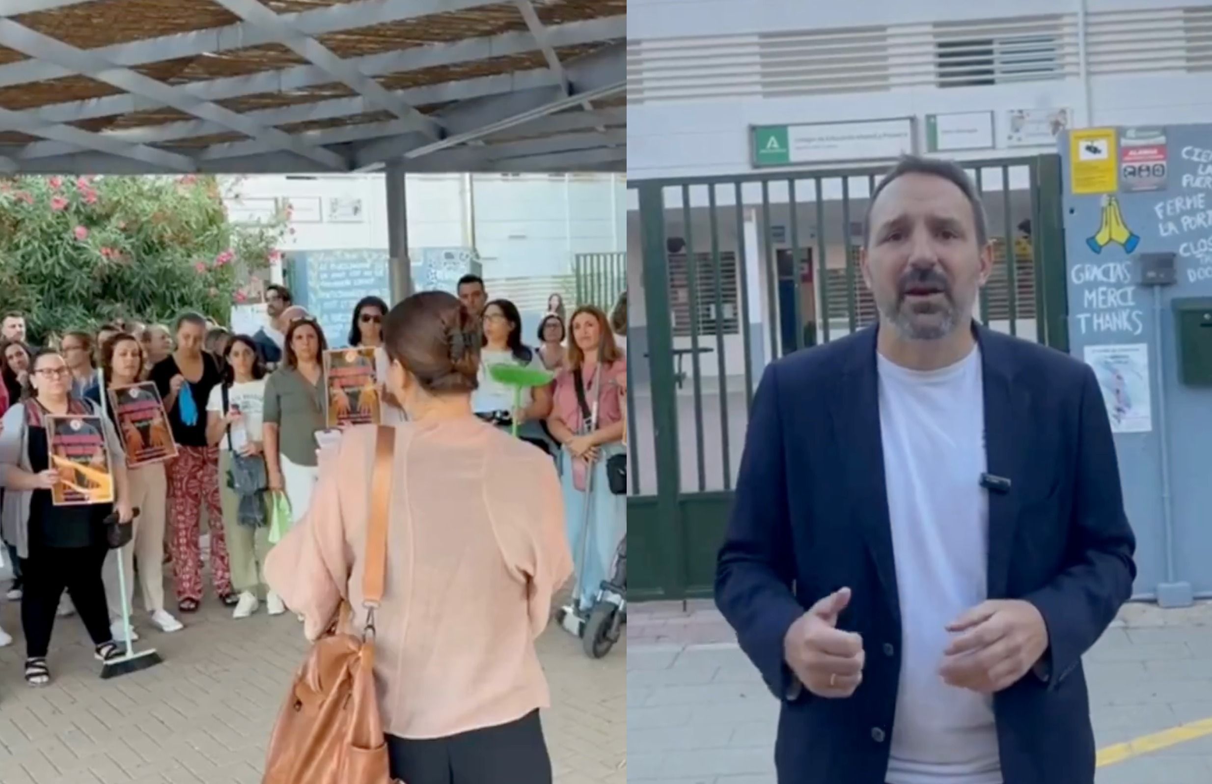 Juan Tomás Aragón, concejal del PSOE, en las puertas del colegio de Sevilla Este. - 