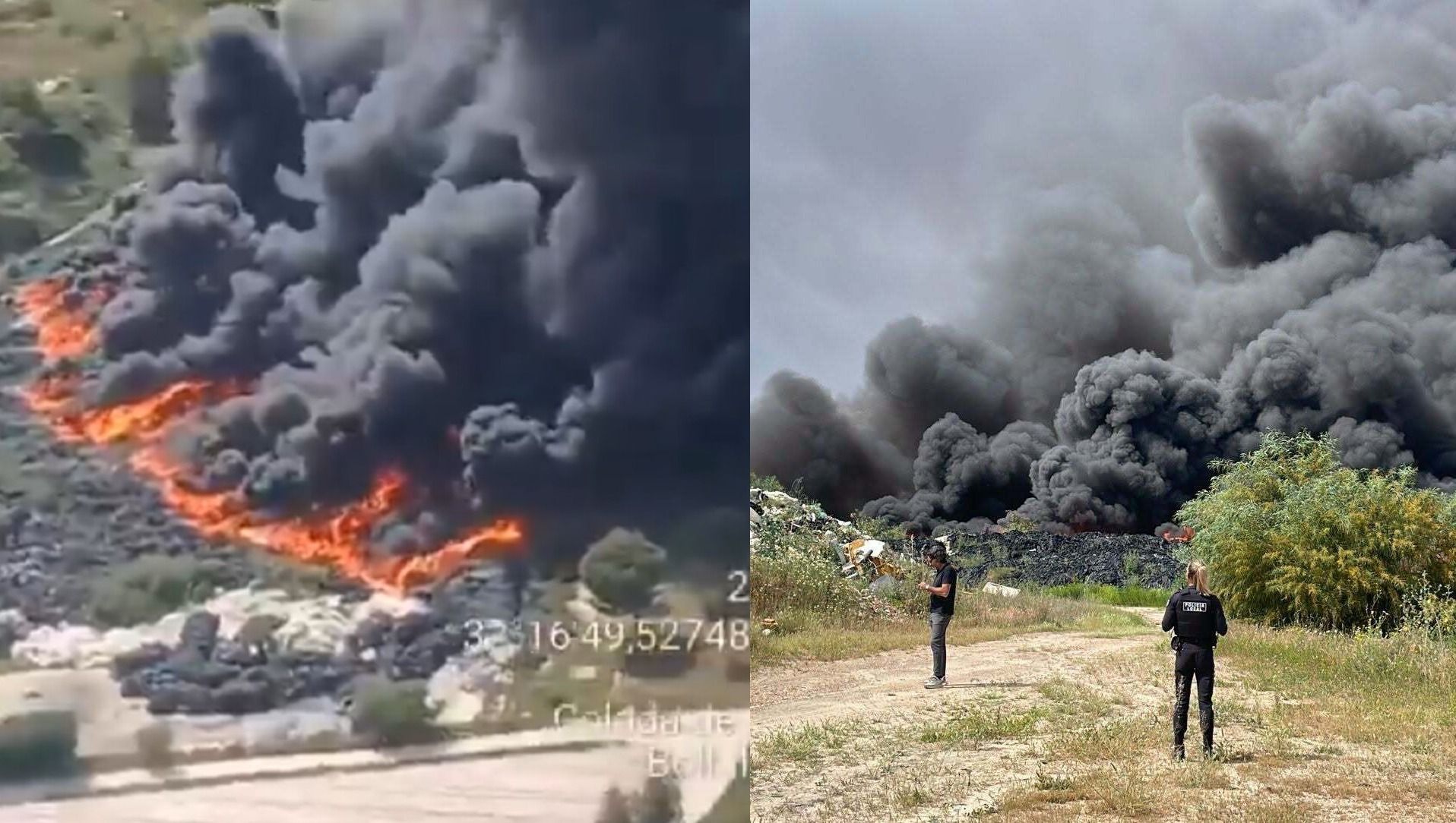 Arde una planta de reciclaje en Almonte y genera una importante columna negra de humo: recomiendan precaución en el entorno