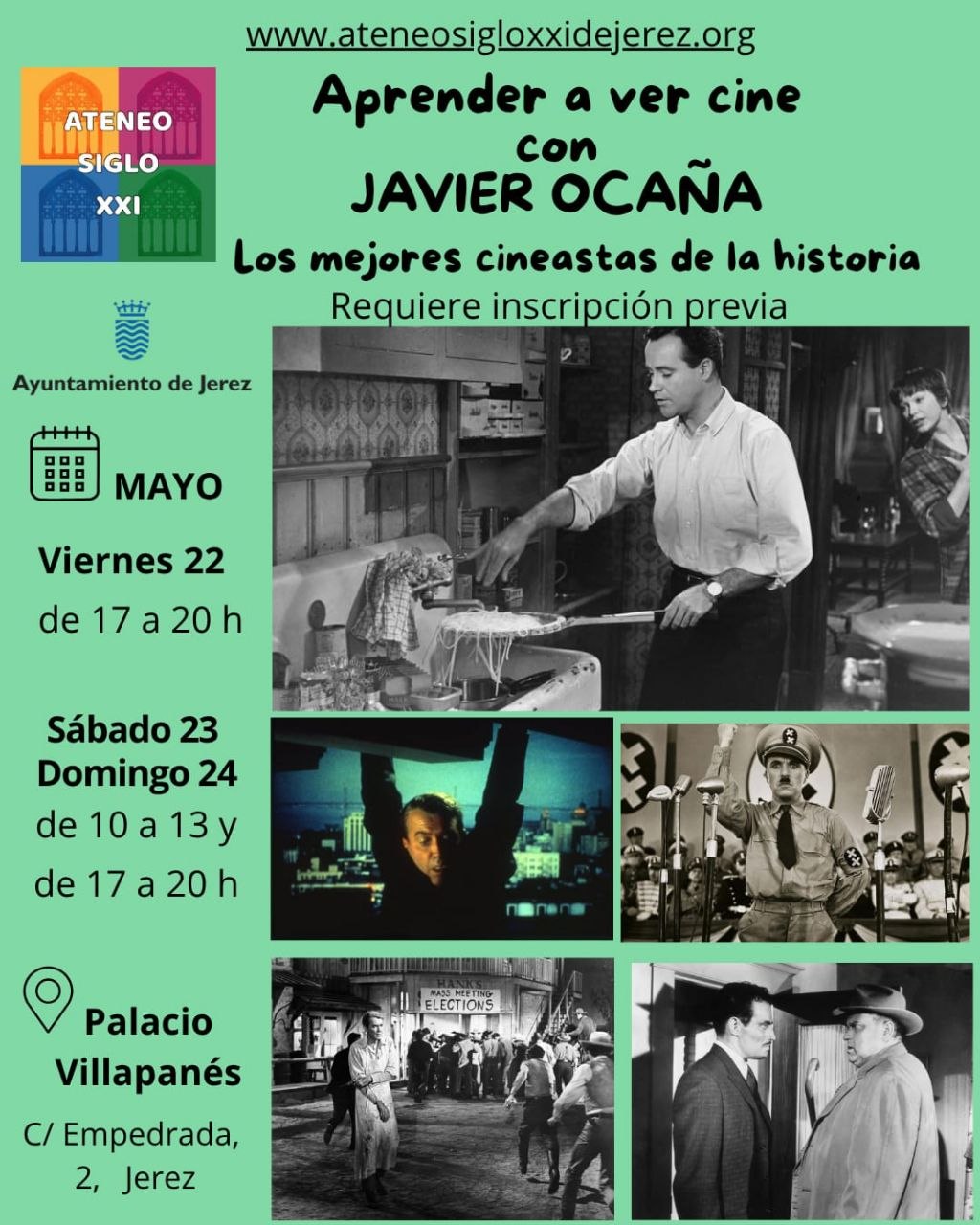Cartel del curso `Aprender a ver cine` con Javier Ocaña