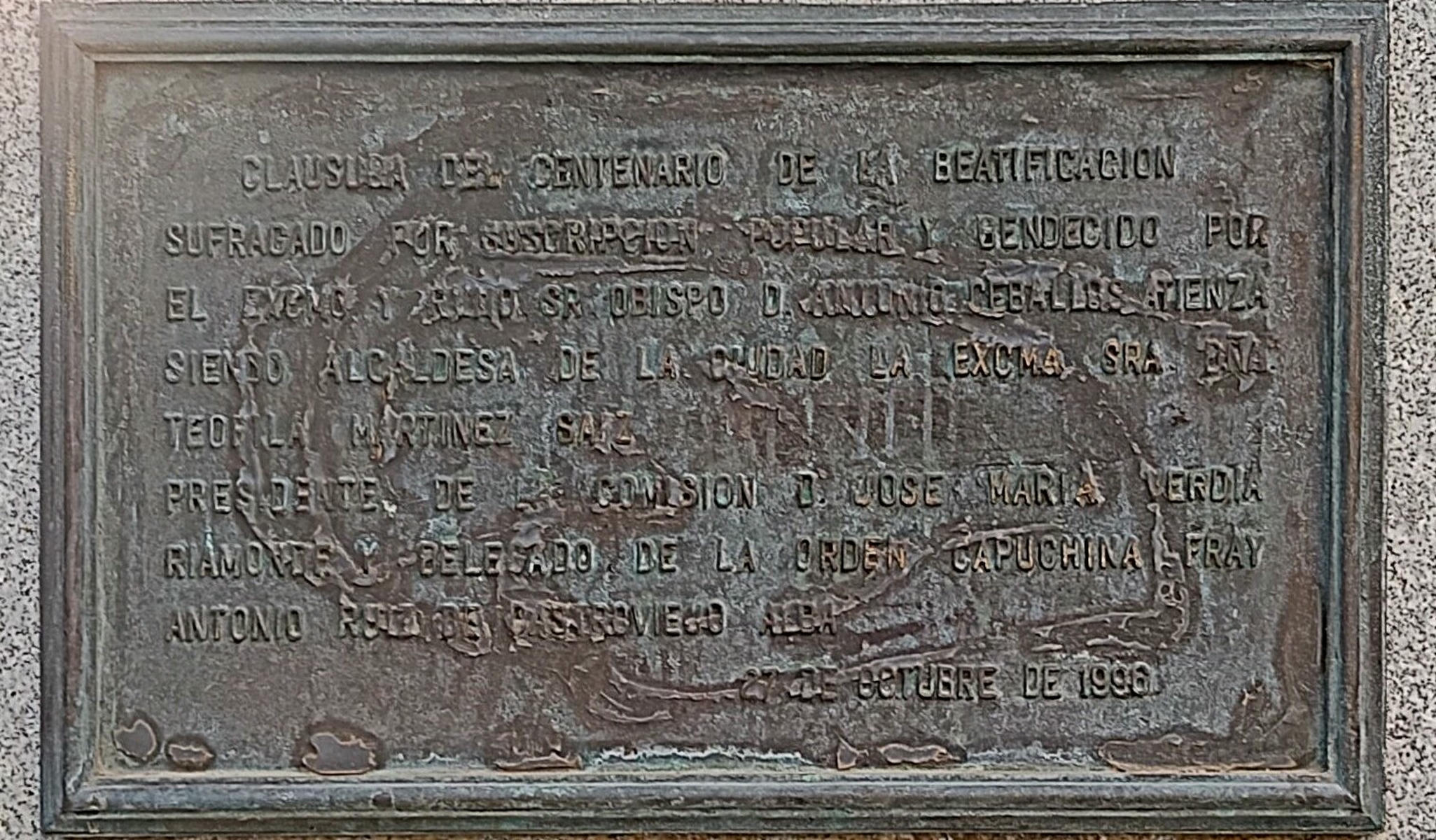 Monumento Beato Diego, placa conmemorativa
