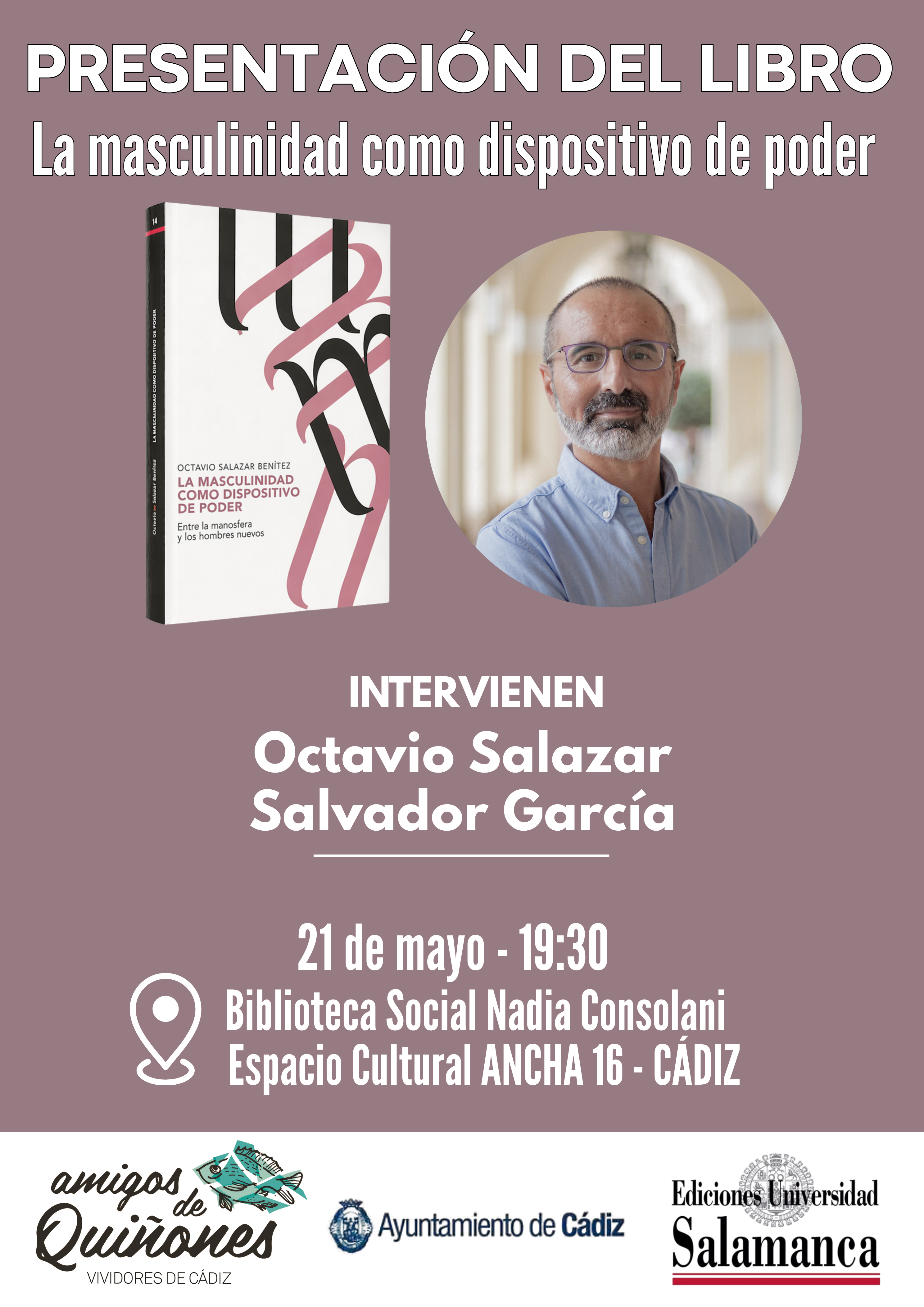 Cartel de la presentación del libro de Octavio Salazar.
