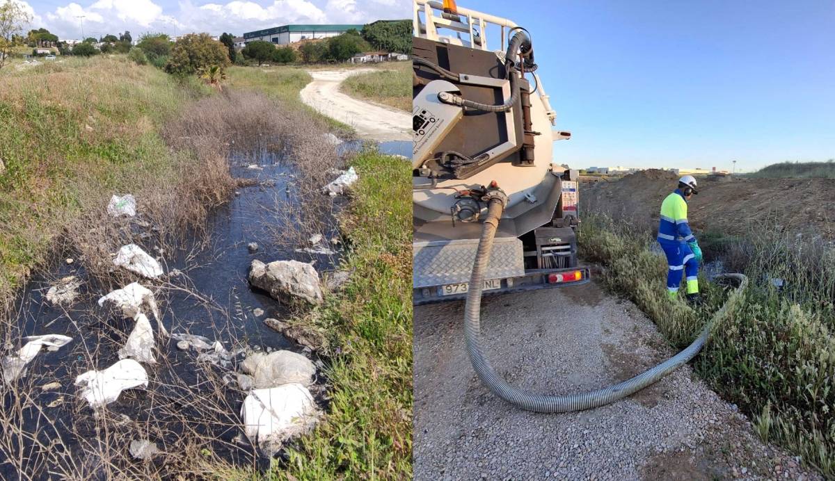 Una avería provoca un vertido de aguas fecales de 900 metros junto a los centros comerciales del Este de Jerez: las obras durarán varios días