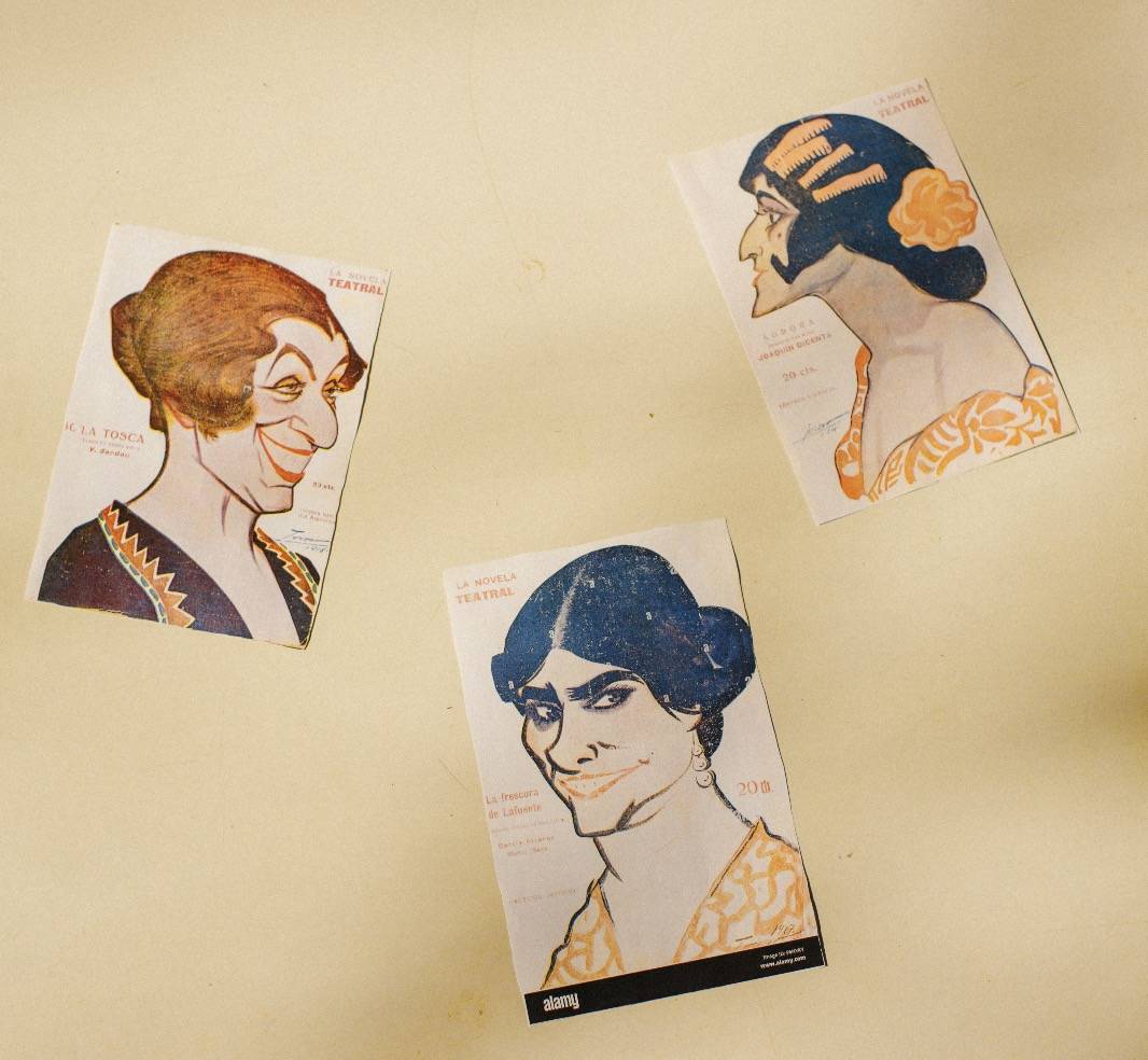 Diferentes dibujos de Pastoria Imperio que inspiran el trabajo de Paula Comitre en la Casa de Velázquez en Madrid
