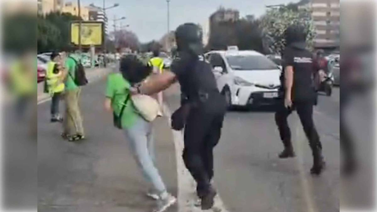 Brutal empujón de un agente de la Policía Nacional a una manifestante