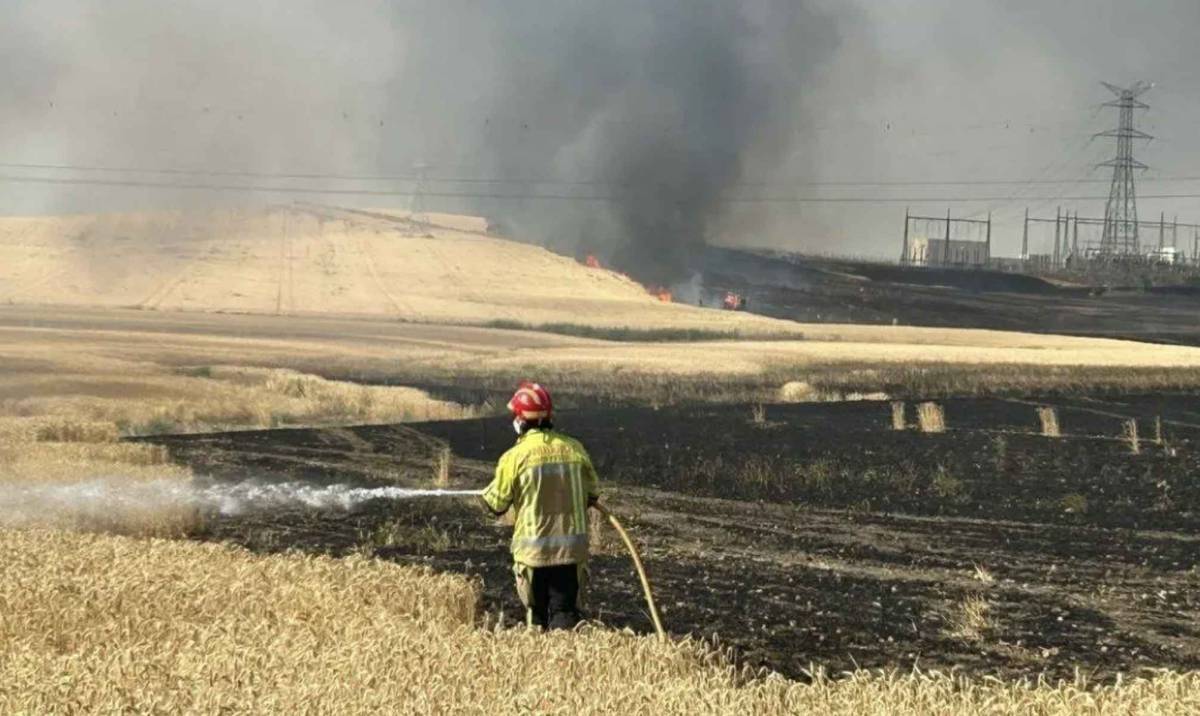 Un incendio junto a la mayor planta solar de Andalucía moviliza un amplio dispositivo en la provincia de Sevilla