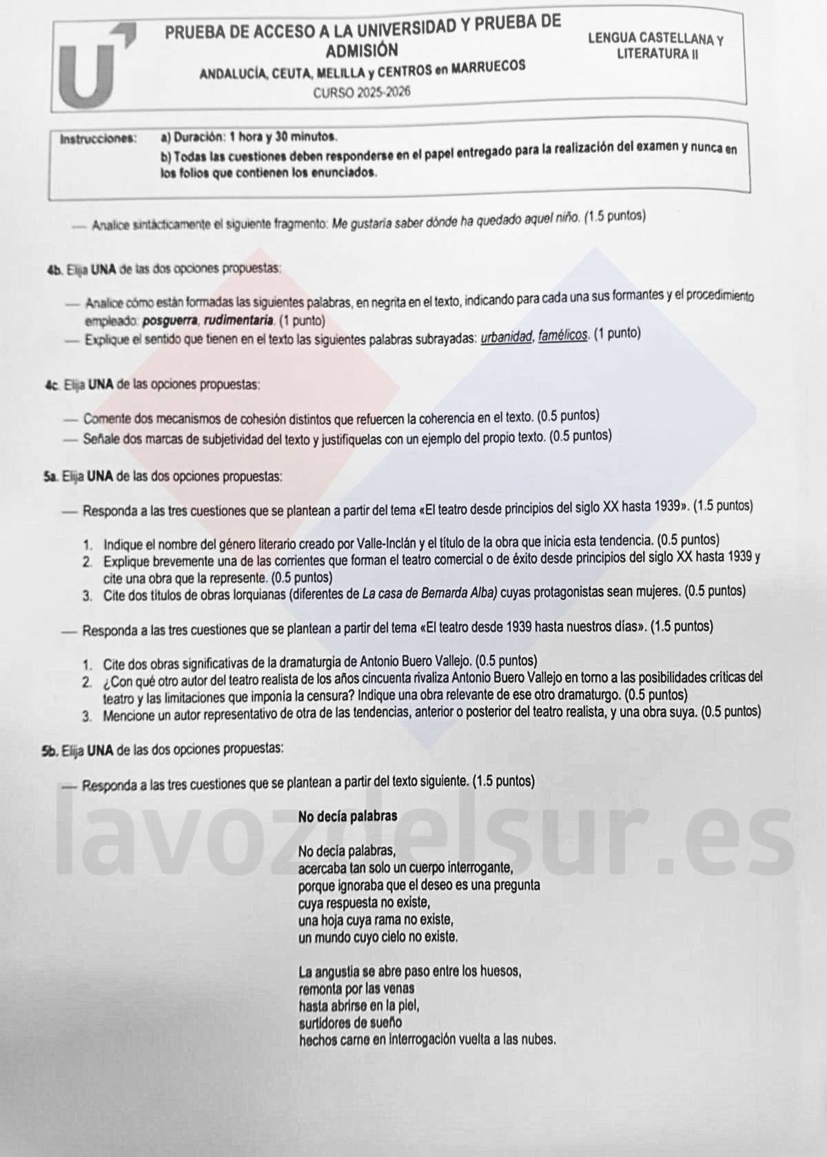 Lengua examen PAU Selectividad Andalucia junio 2026