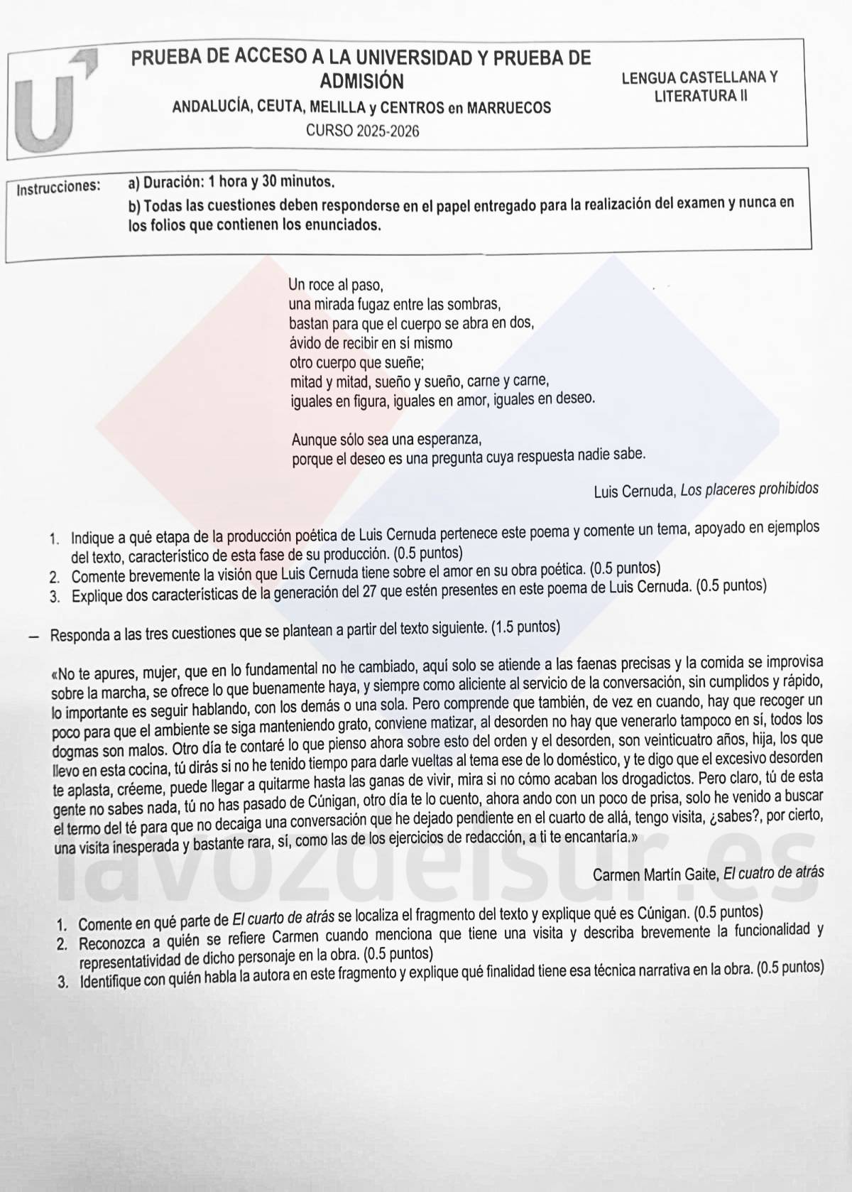 Lengua examen PAU Selectividad Andalucia junio 2026