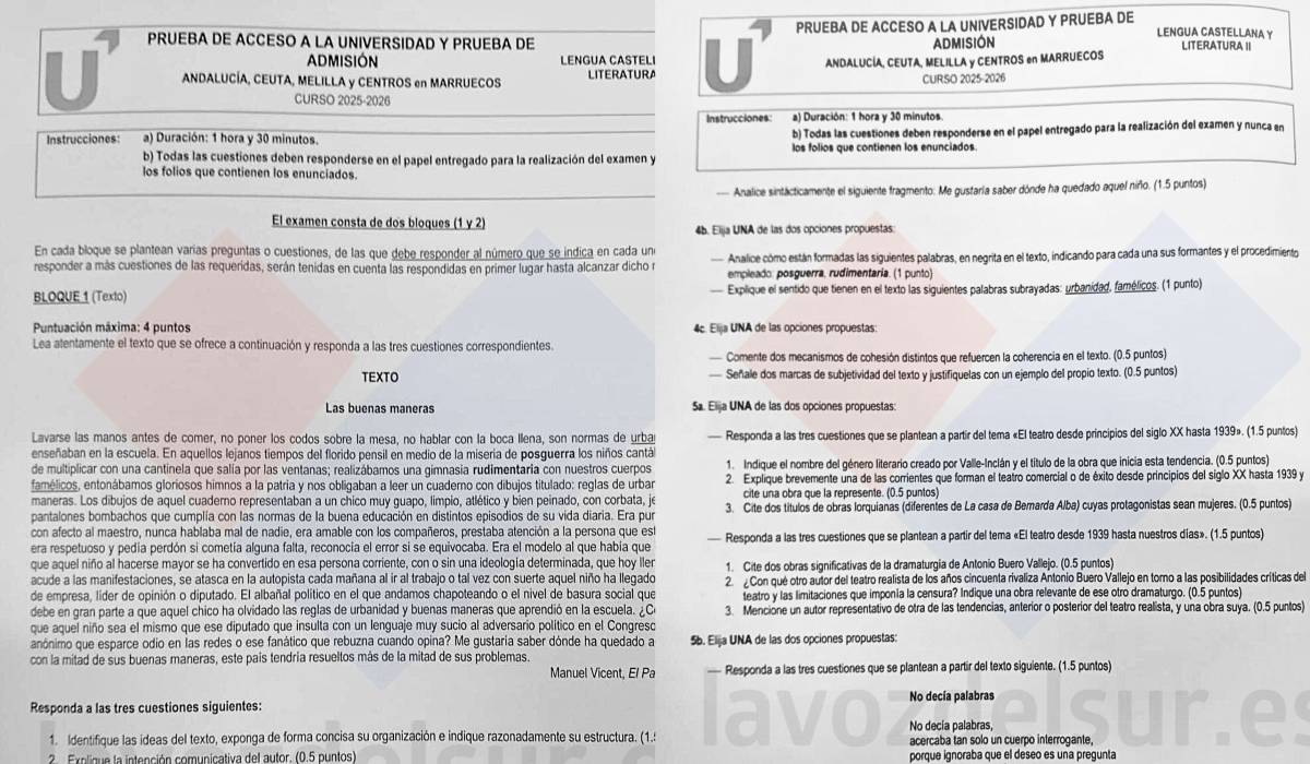 PAU junio 2026 Andalucía | Consulta el examen al completo de Lengua Castellana: Cernuda, Manuel Vicent y el 