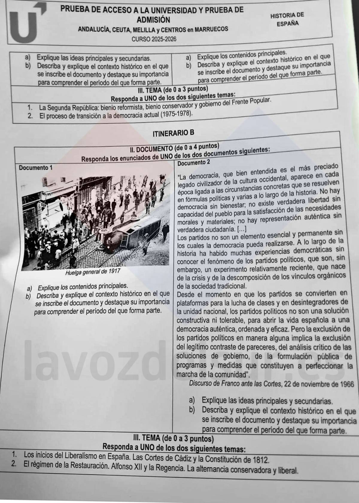 Examen de Historia de España en junio de 2026 en la PAU de Andalucía