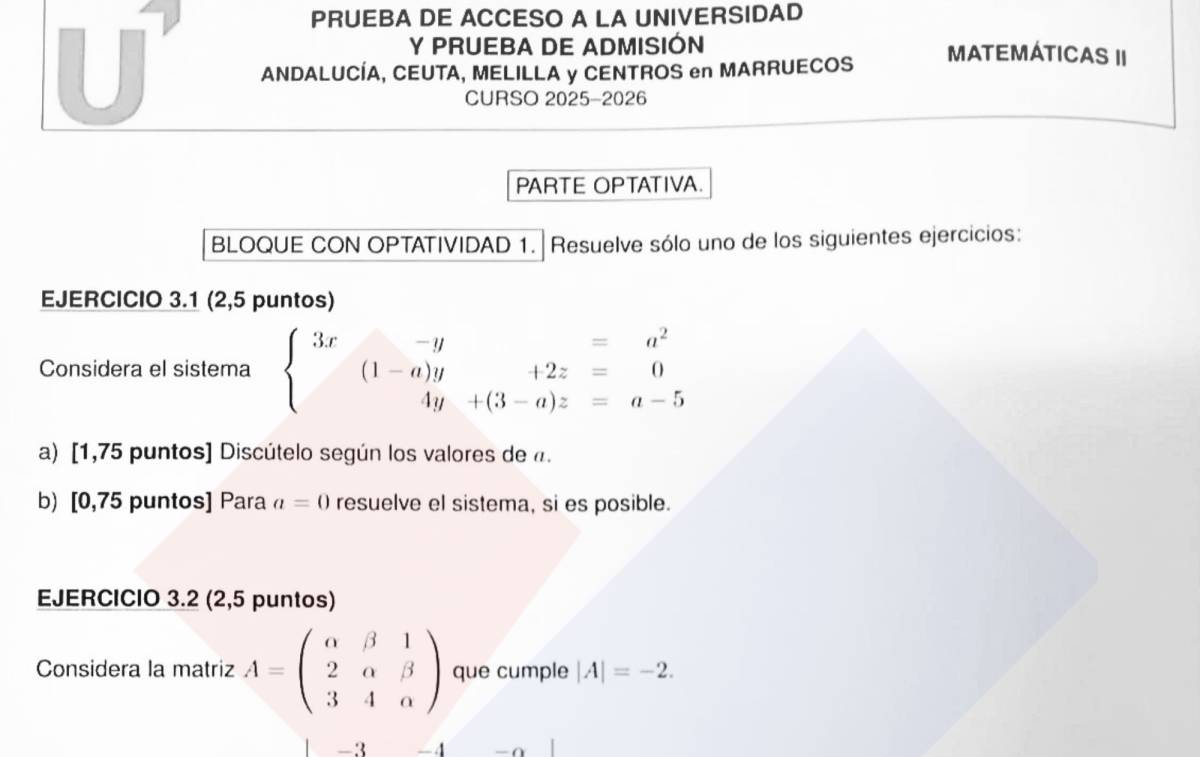 PAU junio 2026 Andalucía | Ya puedes consultar aquí el examen completo de Matemáticas II