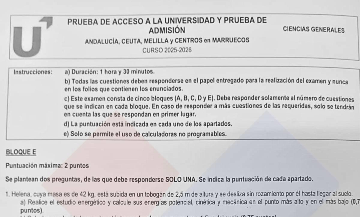 PAU junio 2026 Andalucía | Consulta el examen de Ciencias Generales