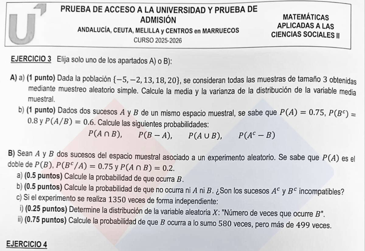 PAU junio Andalucía 2026 | El examen de Matemáticas Aplicadas a las Ciencias Sociales II, completo