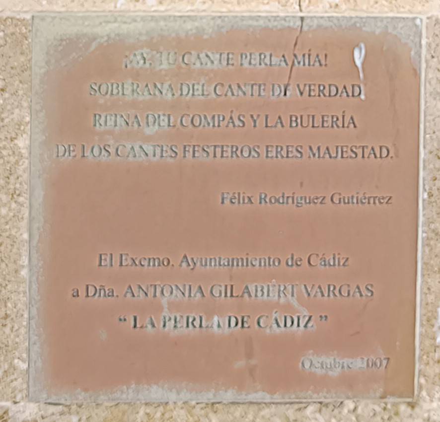 Monumento a La Perla de Cádiz, placa conmemorativa.