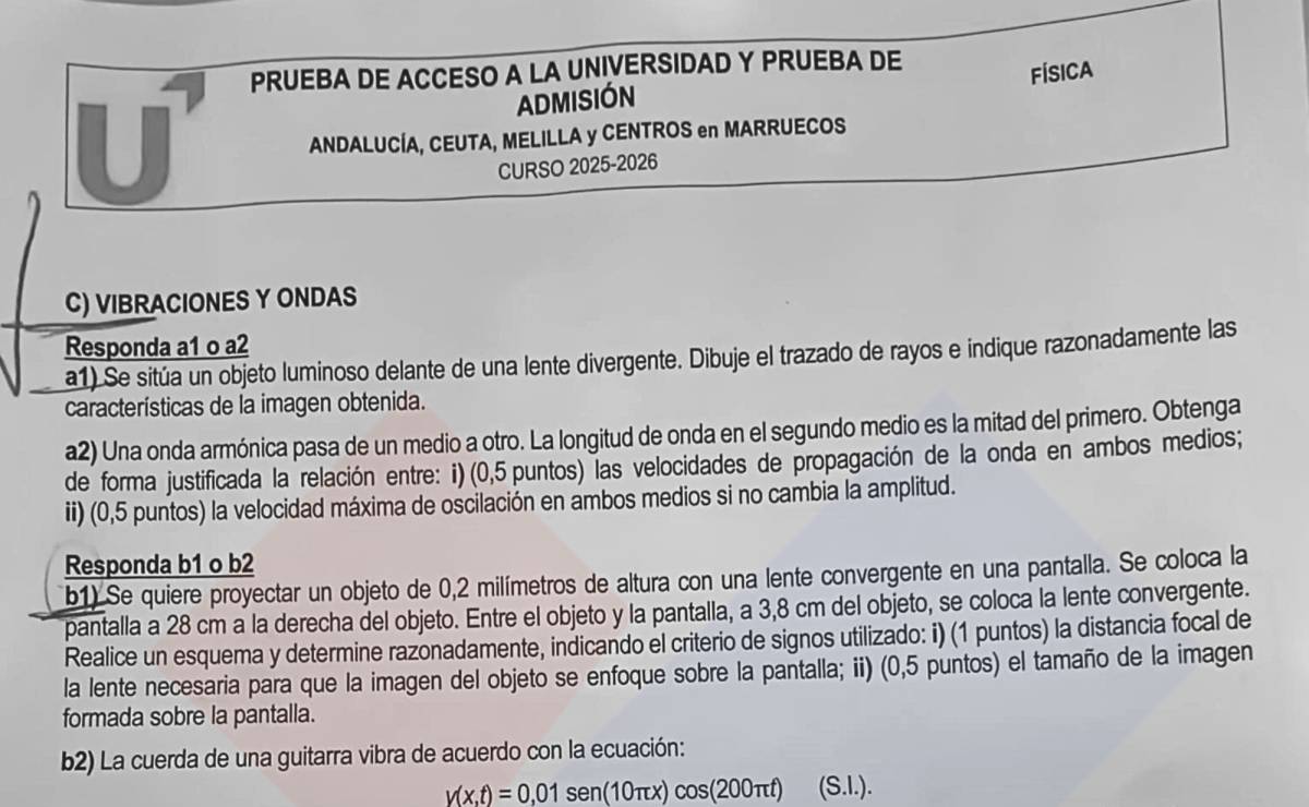 PAU junio 2026 Andalucía | Ya puedes consultar el examen de Física completo