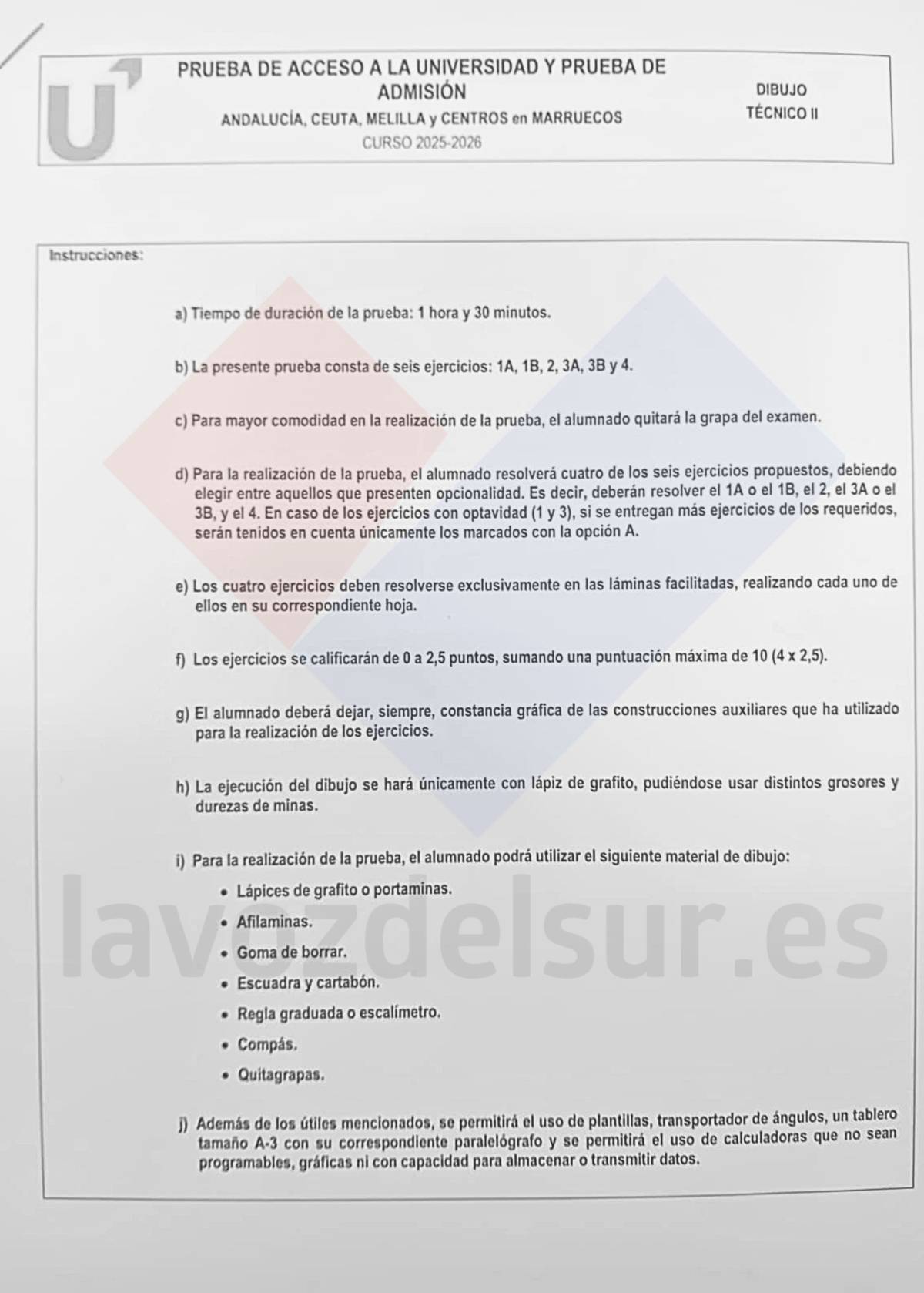 Examen de Dibujo Técnico de la PAU Andalucía 2026. - lavozdelsur.es Examen de Dibujo Técnico de la PAU Andalucía 2026.