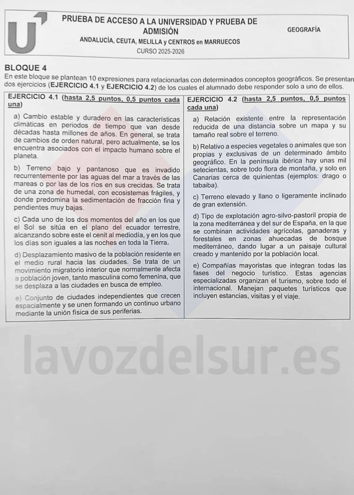 El examen de Geografía de la PAU 2026 en junio en Andalucía