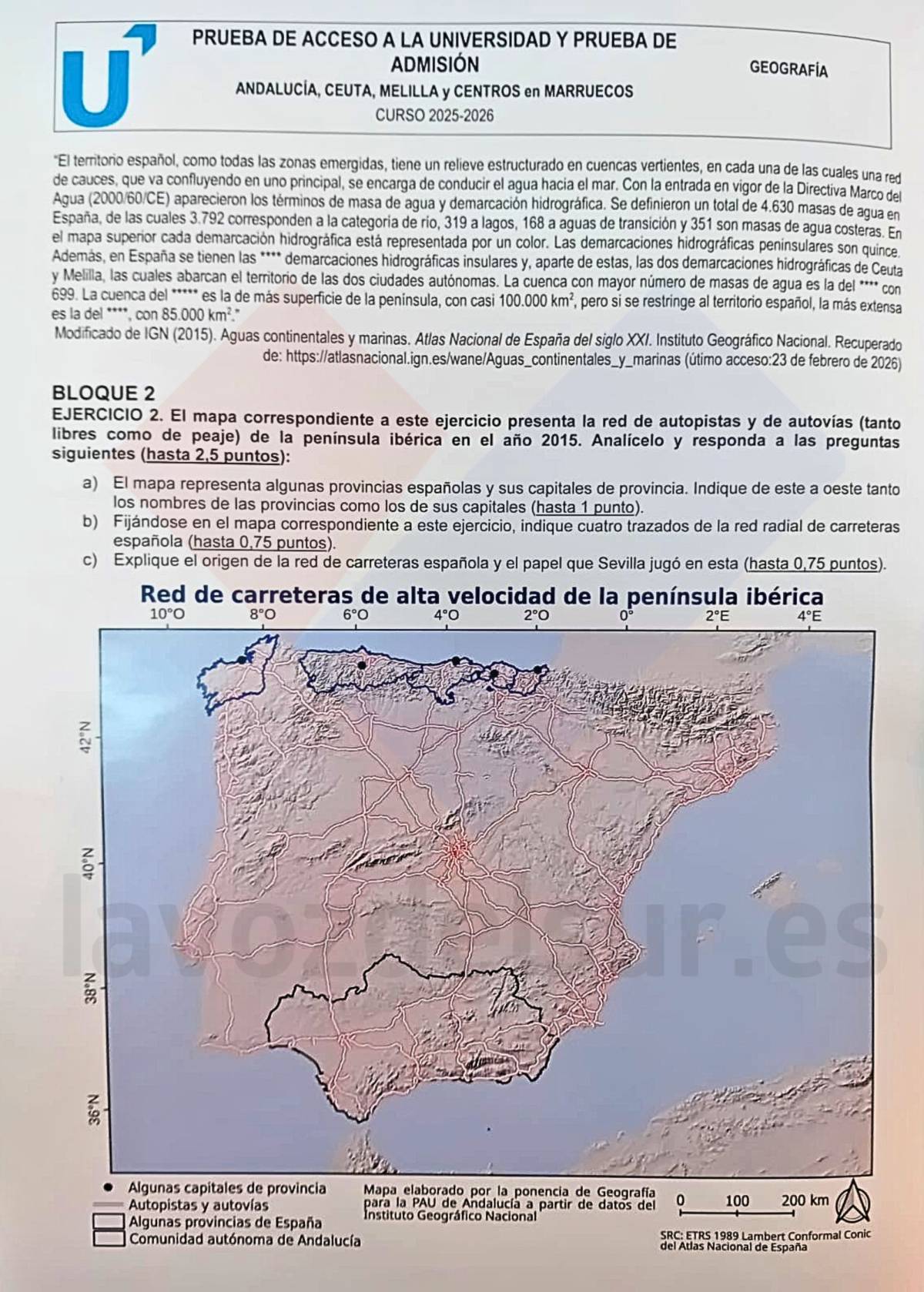 El examen de Geografía de la PAU 2026 en junio en Andalucía