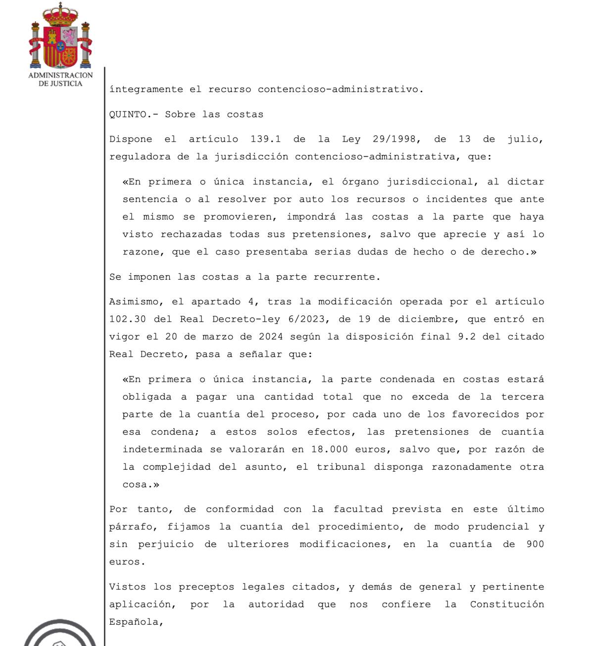 Parte de la sentencia del TRIBUNAL SUPERIOR DE JUSTICIA DE ANDALUCÍA que indica la cuantía que debe abonar Virginia.  