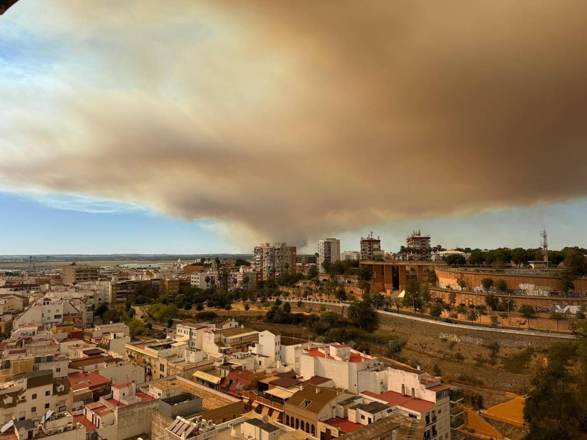 Un incendio provoca una impresionante nube de humo en la provincia de Huelva que llega a la capital, a 40 kilómetros del foco
