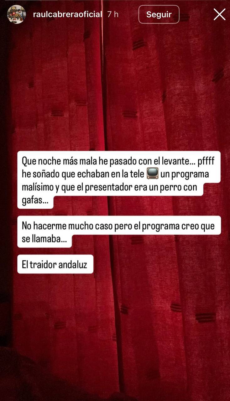 Captura de pantalla del mensaje de Cabrera en sus redes.