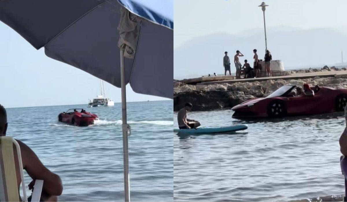El vídeo viral en una playa de Málaga: un coche descapotable navegando junto a la orilla en Pedregalejo