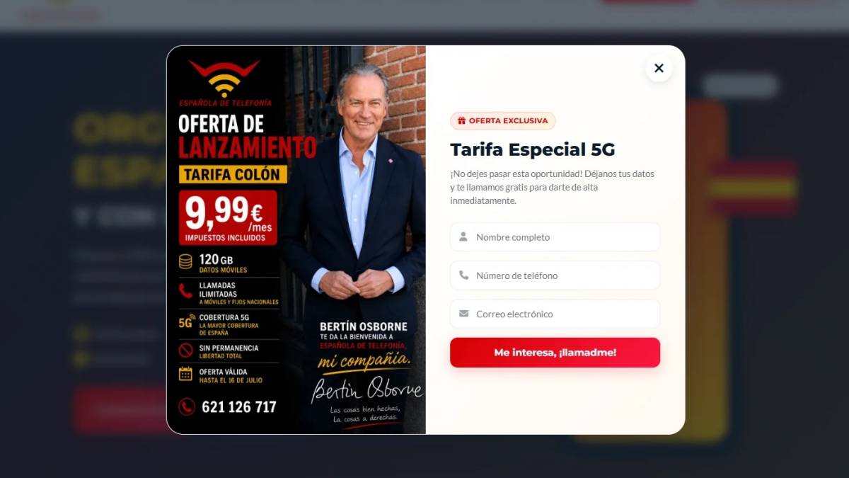 Denuncian a la compañía telefónica patriota de Bertín Osborne por falsear una herramienta para conseguir clientes 