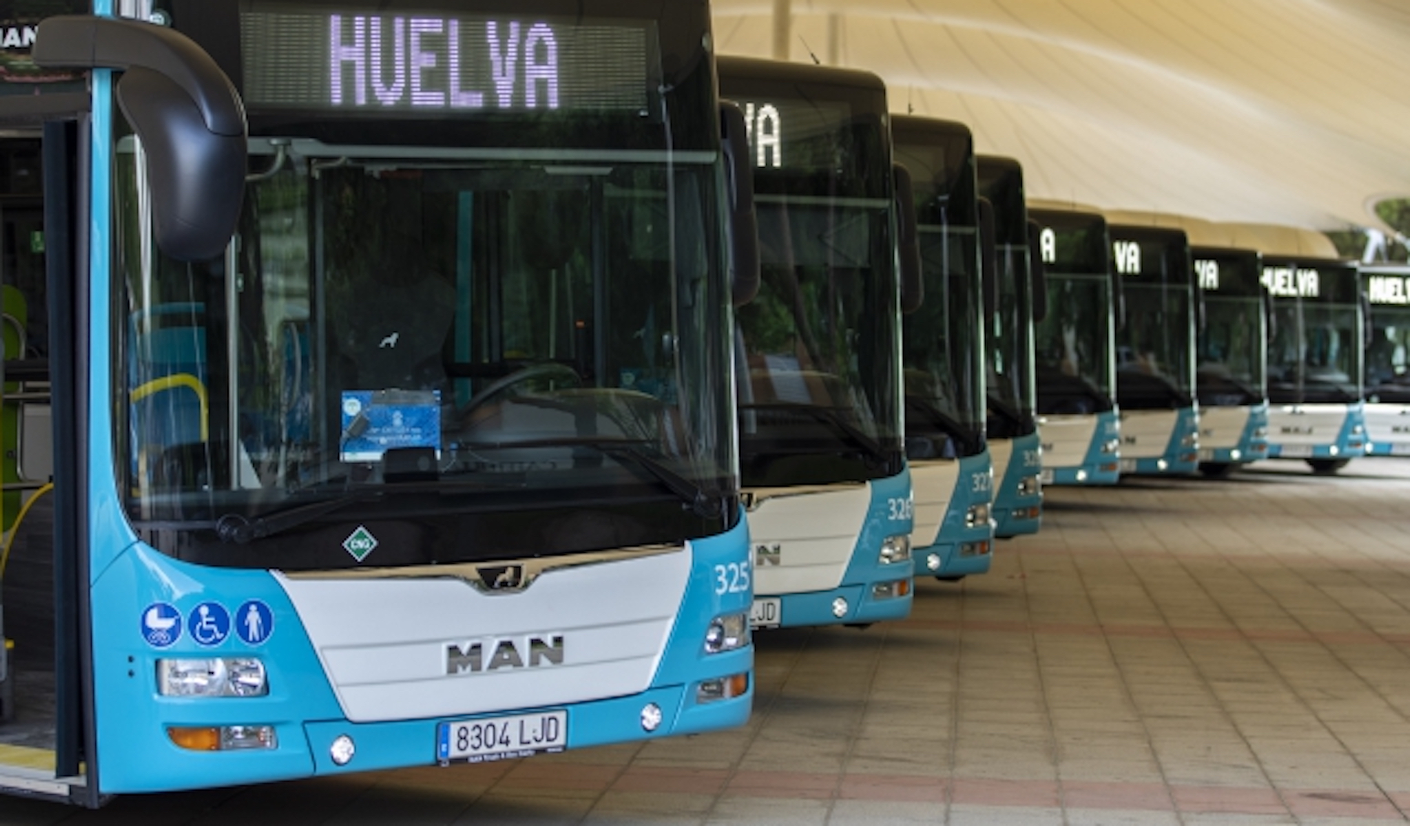Autobuses de Huelva, en una imagen de archivo.