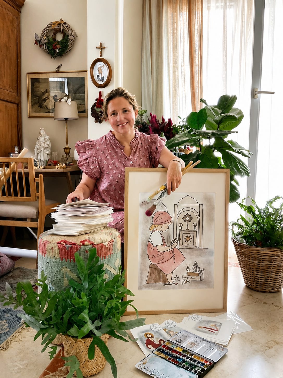 Begoña Díez, con algunos de sus elementos básicos de creación artística. - Begoña Díez, con algunos de sus elementos básicos de creación artística.