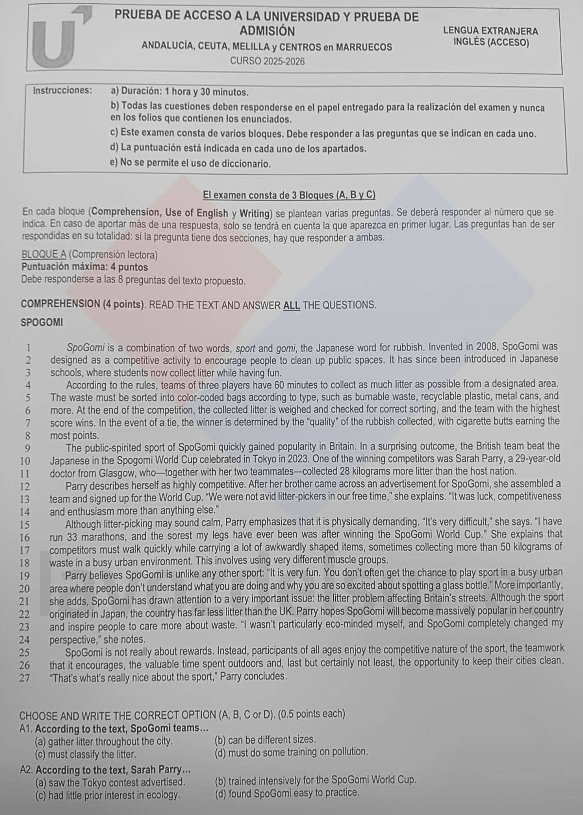 Examen de inglés. - Examen de inglés.
