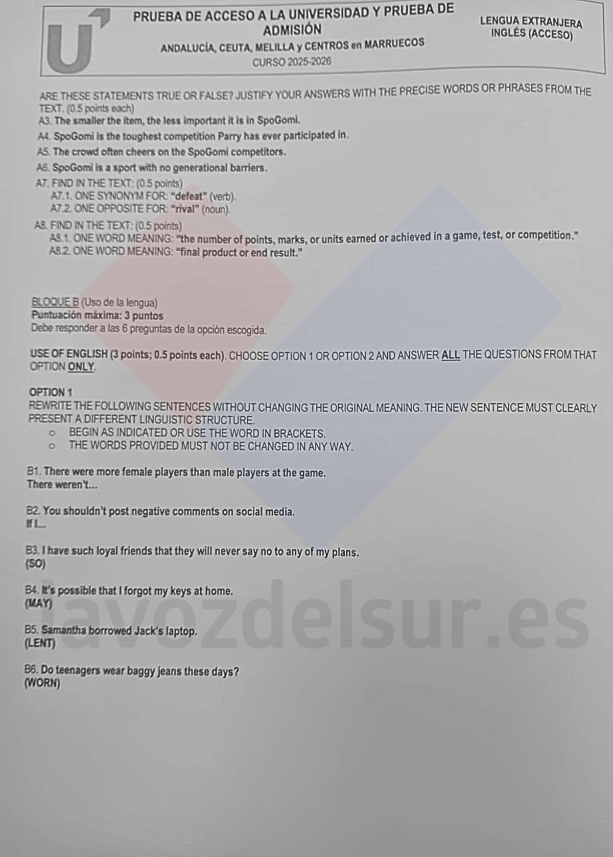 Otra hoja del examen de inglés. - Otra hoja del examen de inglés.