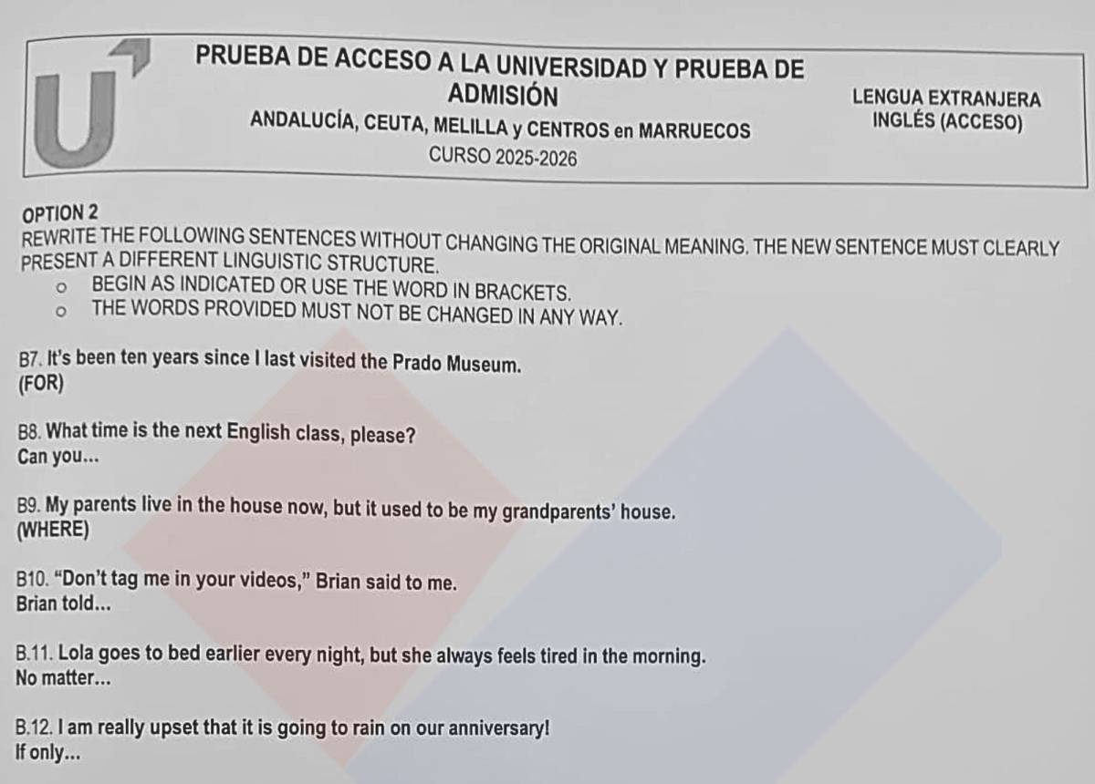 PAU Andalucía extraordinaria de junio 2026: consulta el examen de inglés