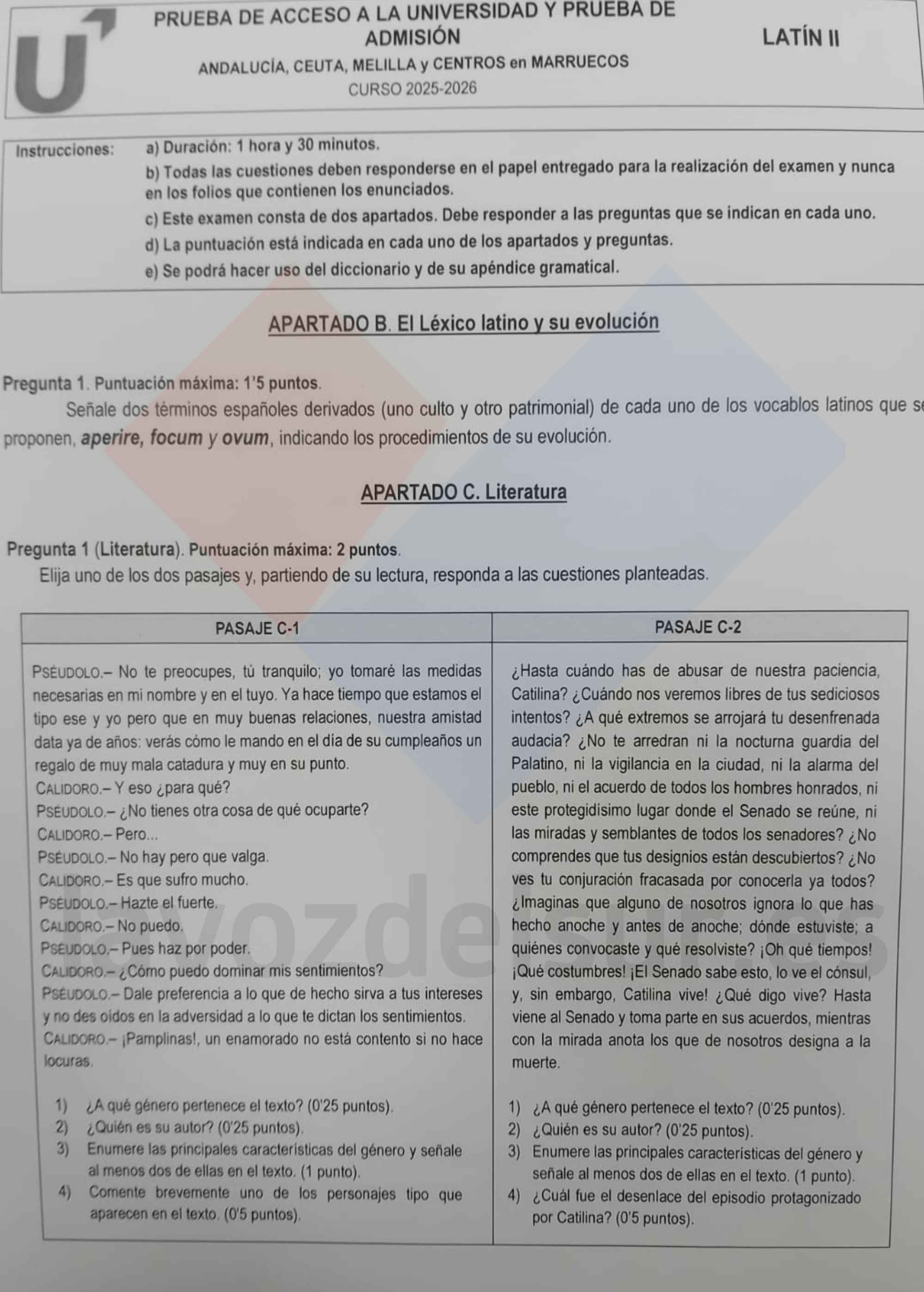 Primera parte del examen de Latín de la PAU extraordinaria. - Primera parte del examen de Latín de la PAU extraordinaria.