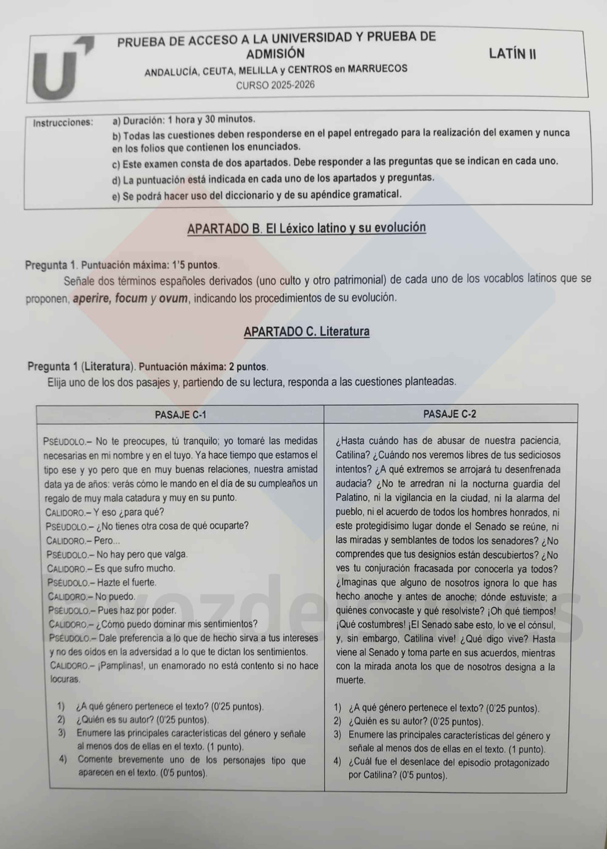 Segunda parte del examen de Latín de la PAU extraordinaria. - Segunda parte del examen de Latín de la PAU extraordinaria.