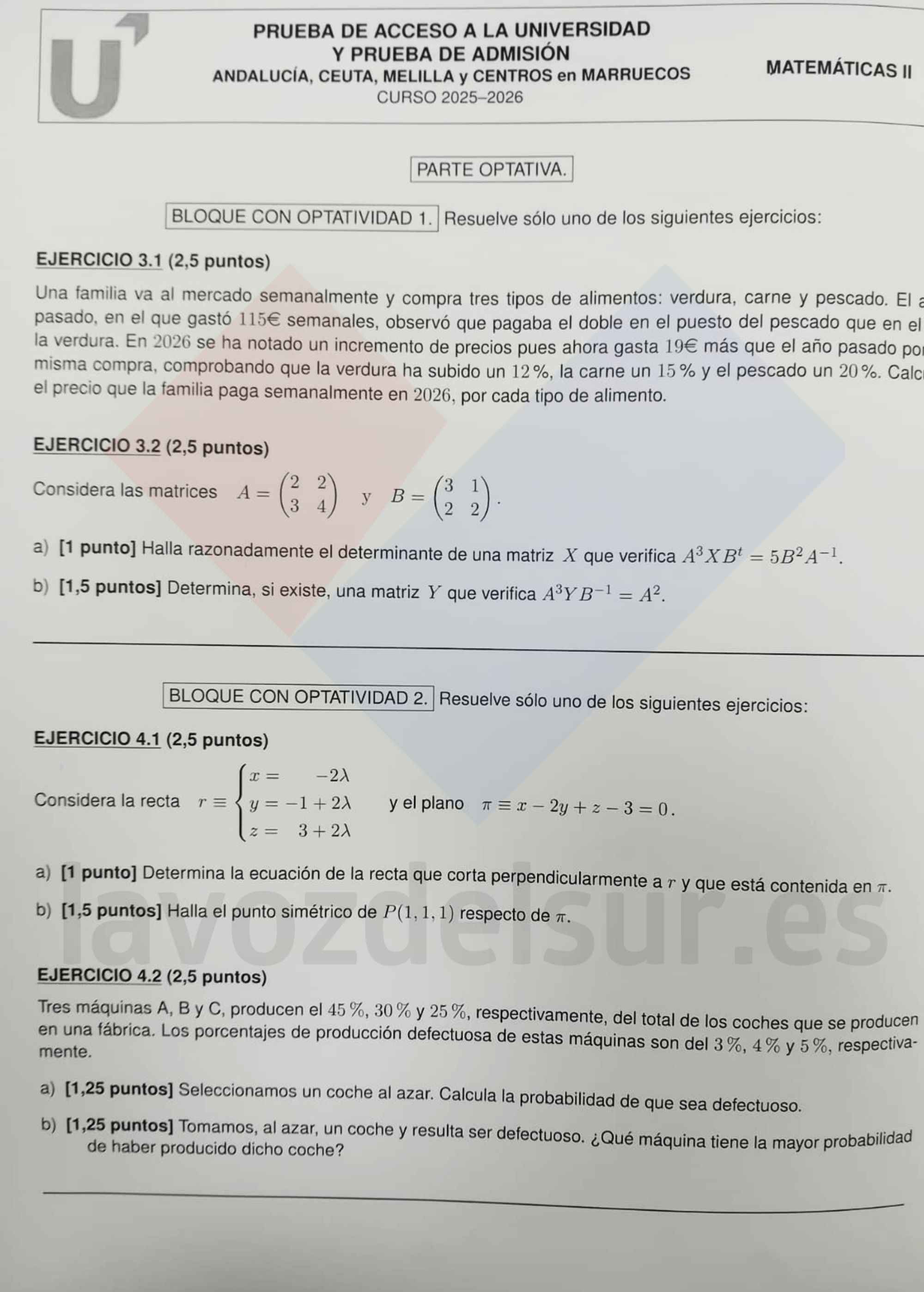 Segunda parte del examen de Matemáticas de la PAU extraordinaria. - Segunda parte del examen de Matemáticas de la PAU extraordinaria.