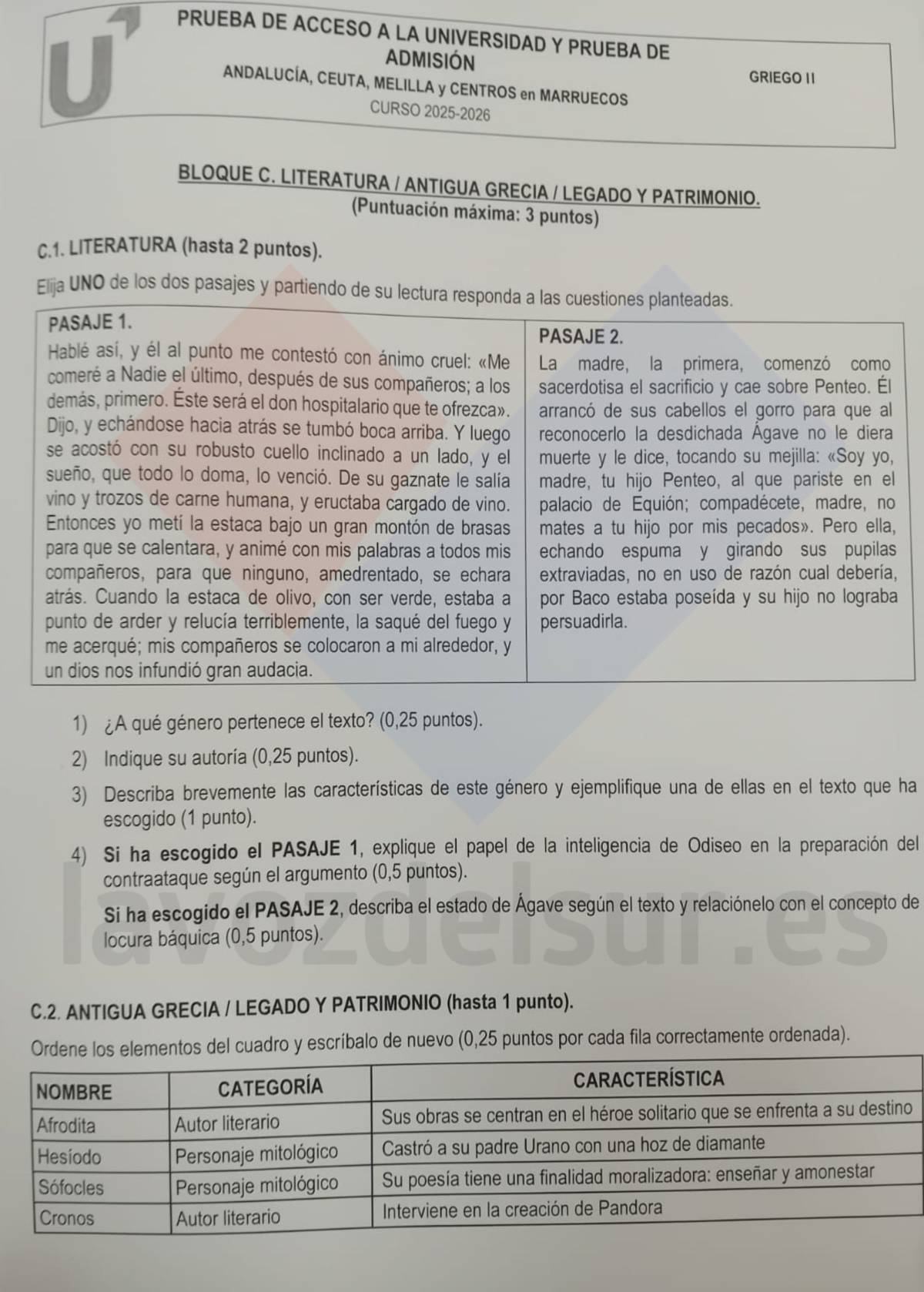 examen griego extraordinaria PAU