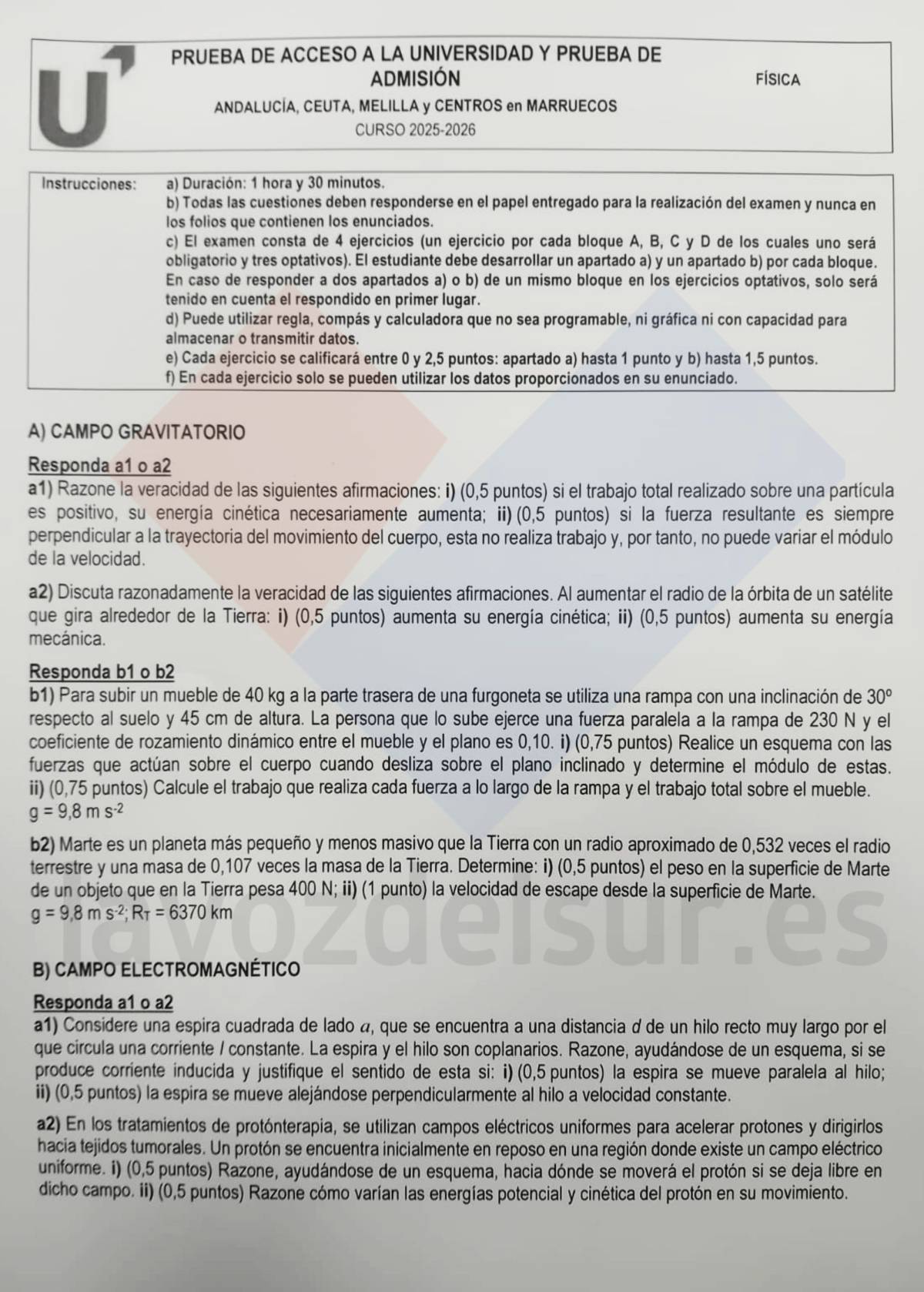 Examen de Física de la PAU Extraordinaria en Andalucía - Examen de Física de la PAU Extraordinaria en Andalucía
