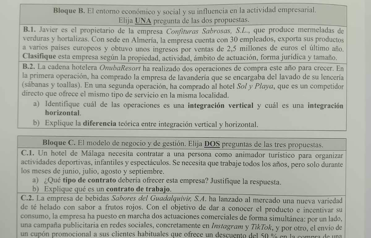 PAU Andalucía extraordinaria de junio 2026: consulta el examen de Empresa y Diseño de Modelos de Negocio
