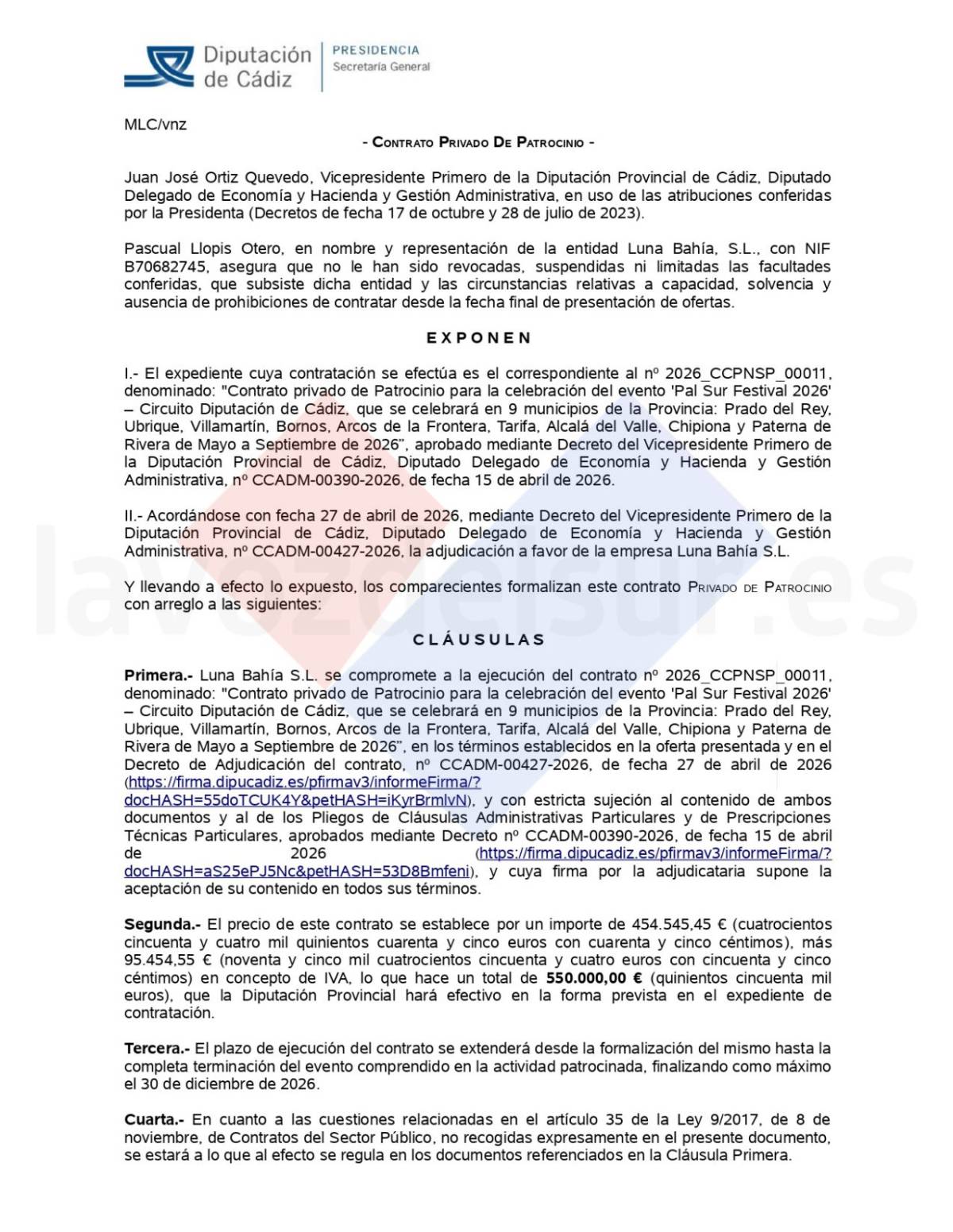 El contrato de patrocinio del Circuito de Diputación.