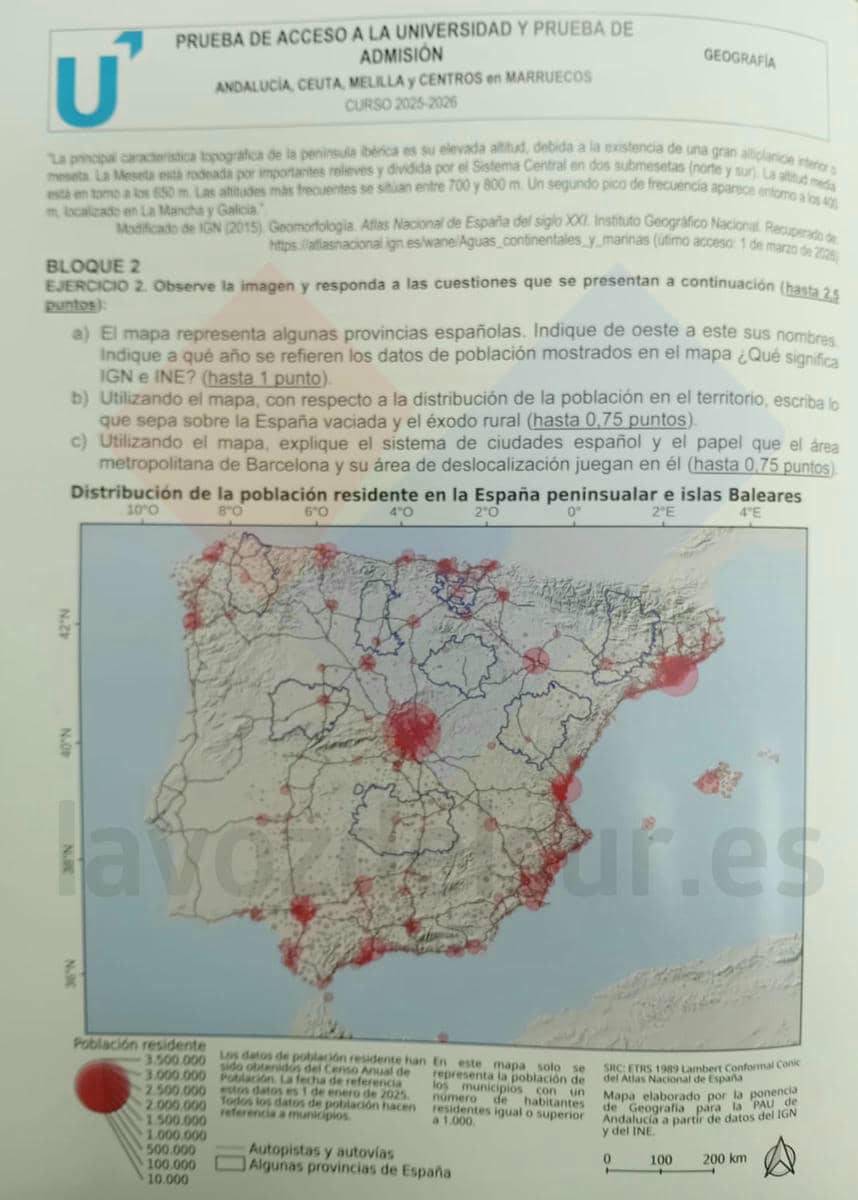 examen PAU extraordinaria Geografia