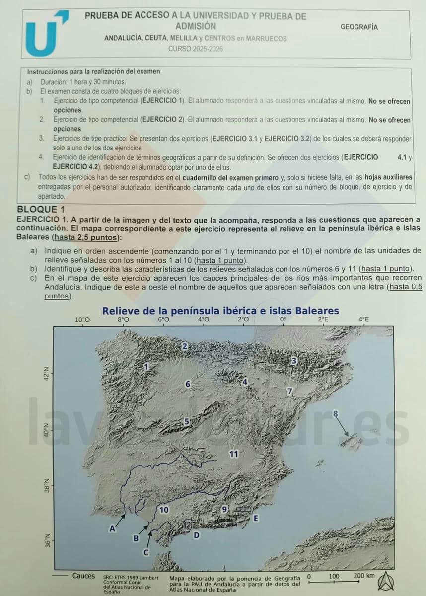 examen PAU extraordinaria Geografia