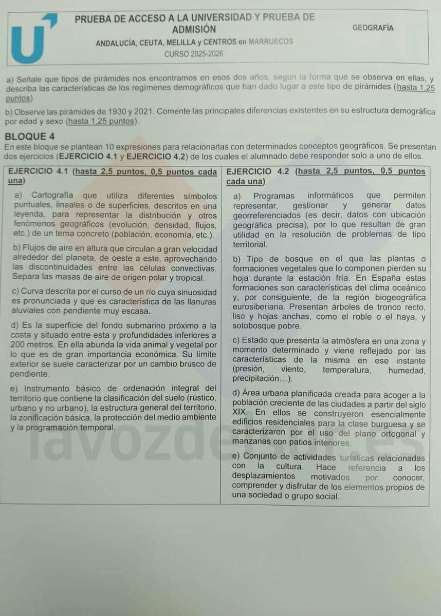 examen PAU extraordinaria Geografia