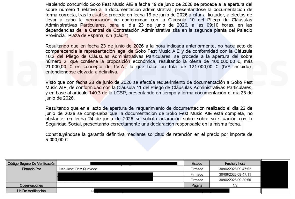 La firma del vicepresidente primero de Diputación, el 30 de junio, un día antes de las detenciones.