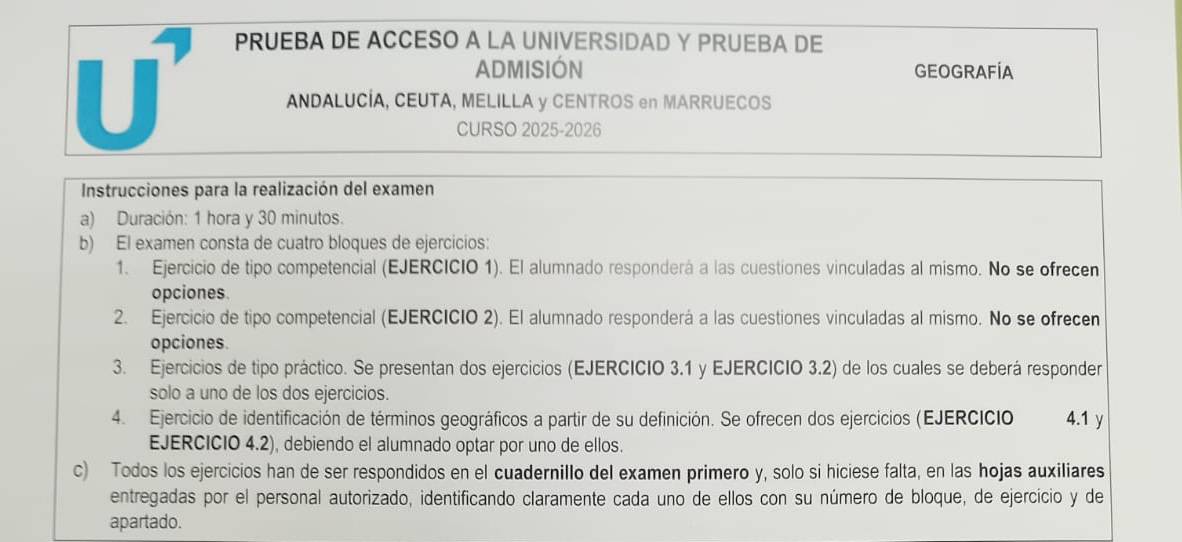 PAU Andalucía extraordinaria de junio de 2026: el examen de Geografía incluye pirámides de población y la 