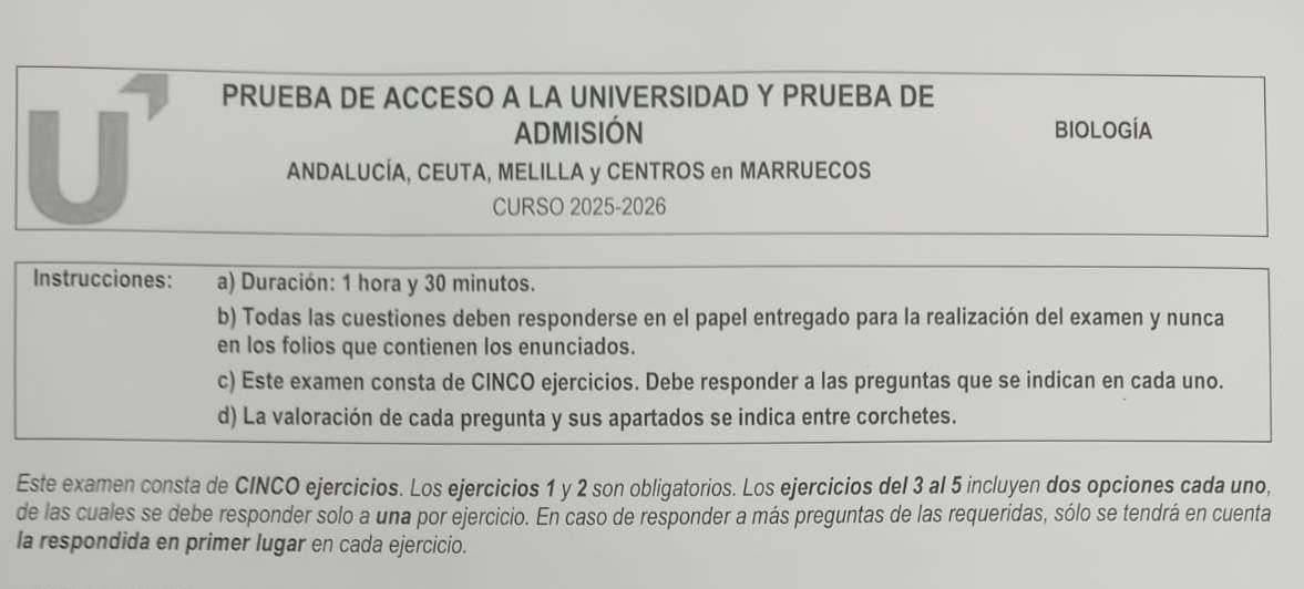 PAU Andalucía extraordinaria de julio de 2026: el examen de Biología, de la fermentación del pan a la división celular