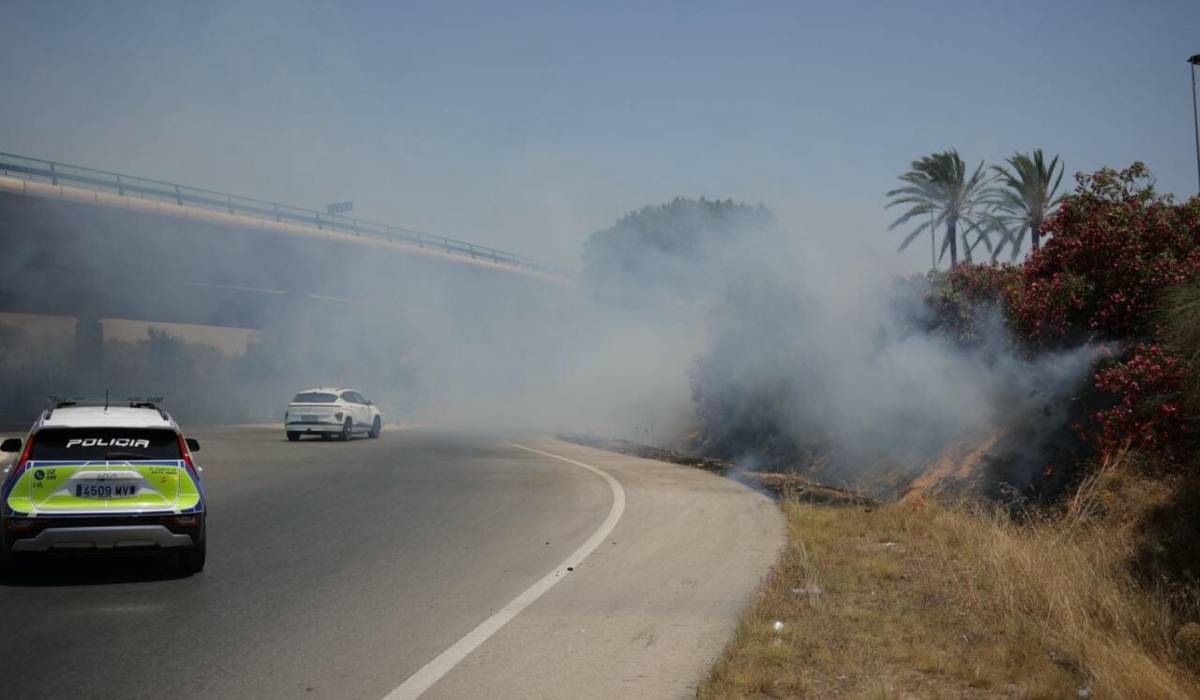 Incendio en la rotonda de la bola del mundo en El Puerto - MANU GARCÍA Incendio en la rotonda de la bola del mundo en El Puerto