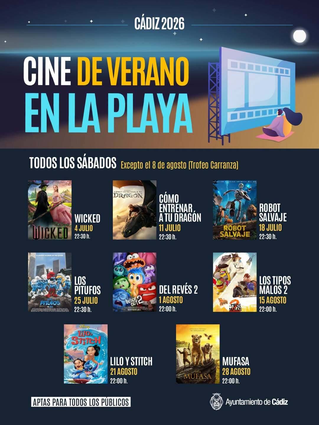 Cartelera del cine de verano de Cádiz.