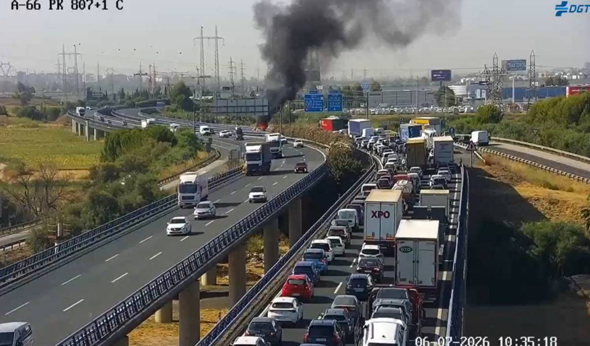 Caos en la entrada a Sevilla desde Sierra Norte: un fuego a la altura de Santiponce provoca dos kilómetros de retenciones