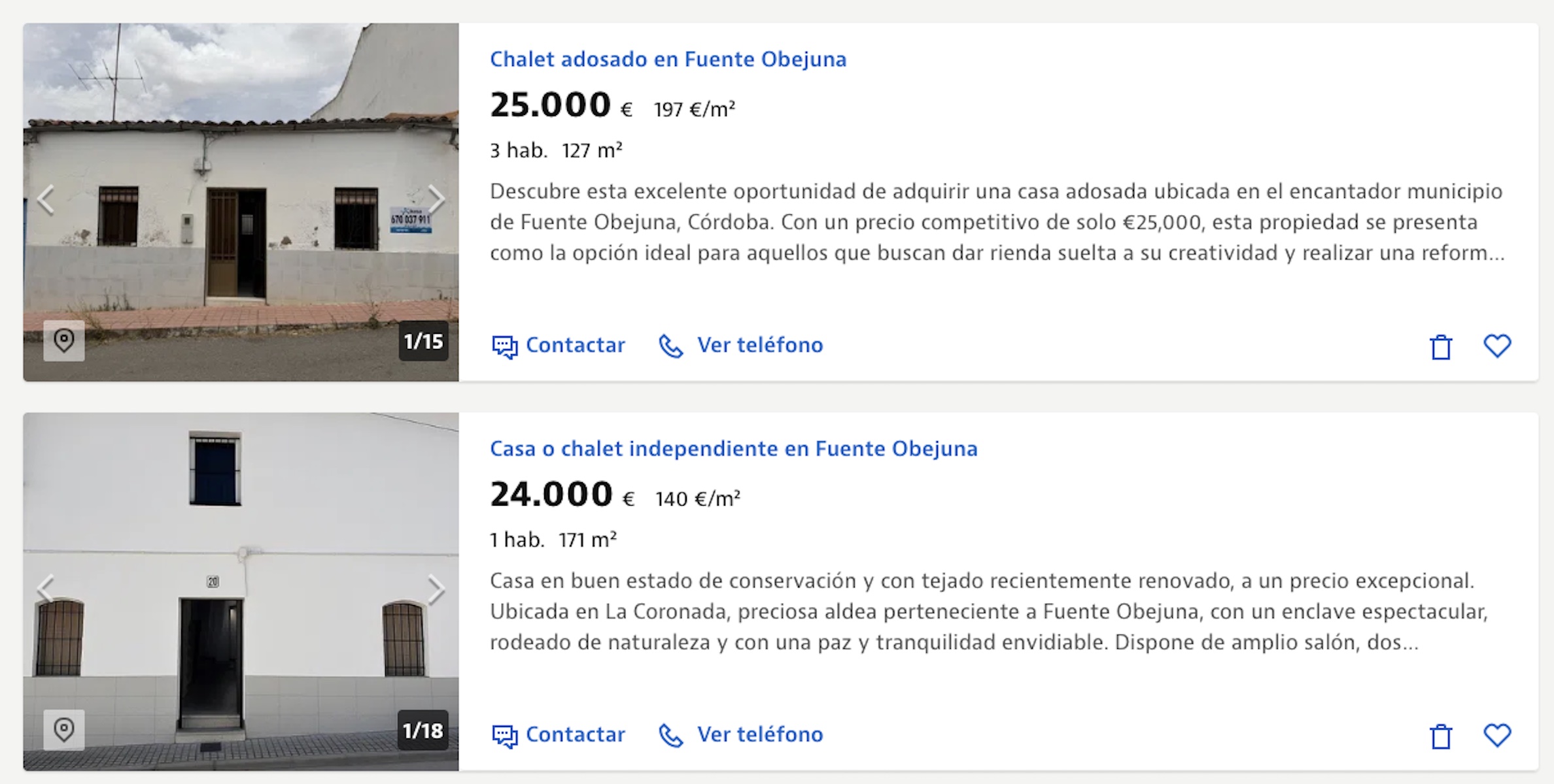 Algunas ofertas de viviendas en Fuente Obejuna, la localidad cordobesa con casas más baratas de España. IDEALISTA