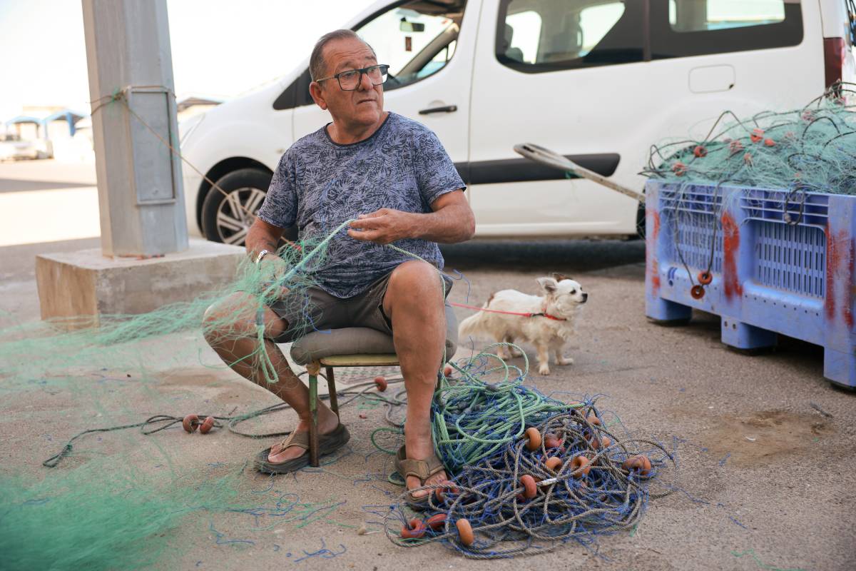 Pescadores y rederos puerto de Barbate, Alga asiática 