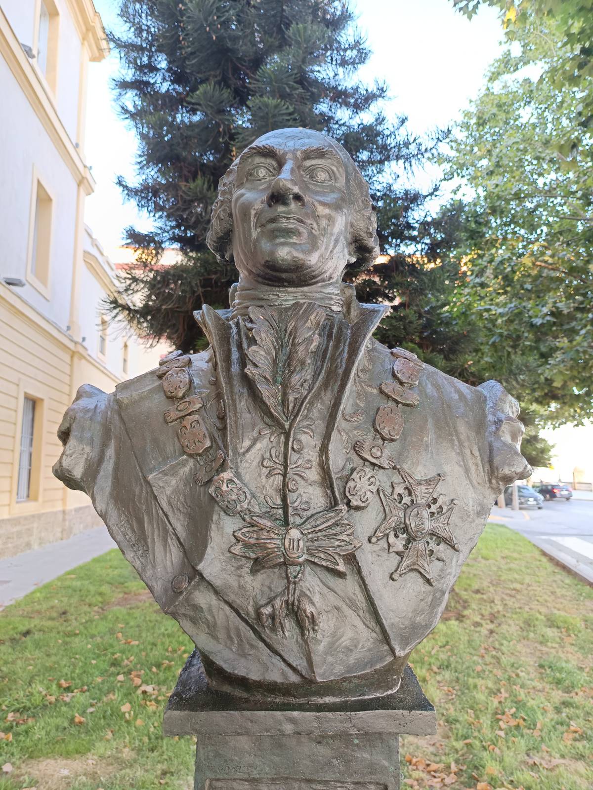 Busto de Carlos III, vista frontal, detalle.